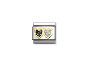 Composable Classic Link Bonded Yellow Gold Hearts Black And Silver Glitter