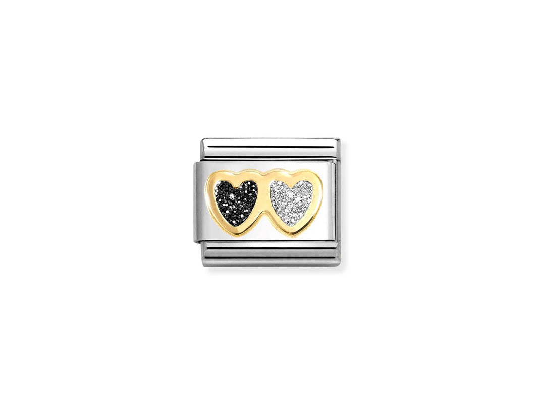 Composable Classic Link Bonded Yellow Gold Hearts Black And Silver Glitter