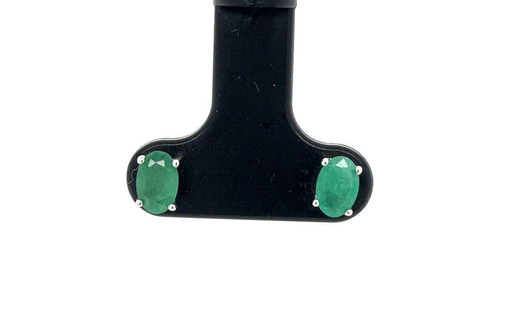 9ct White Gold Oval Faceted Emerald Stud Earrings