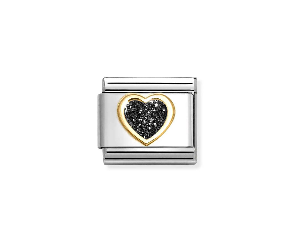 Composable Classic Link Bonded Yellow Gold Heart Black Glitter