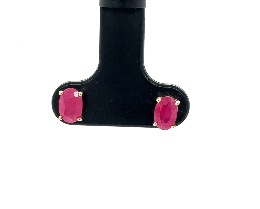 9ct Yellow Gold Oval Faceted Ruby Stud Earrings