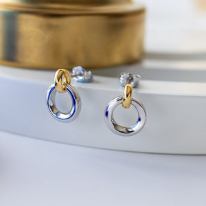 Bevel Cirque Link Golden Stud Earrings