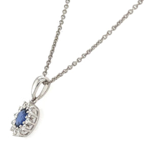 18ct White Gold Sapphire And Diamond Oval Claw Set Cluster Pendant