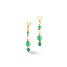 Load image into Gallery viewer, Earrings Square Stripes Gold-Green
