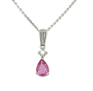 9ct White Gold Pear Shaped Pink Sapphire Pendant