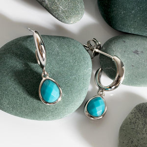 Coast Pebble Azure Gemstone Hoop Drop Earrings - Magnesite