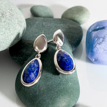 Load image into Gallery viewer, Coast Pebble Azure Duo Droplet Stud Drop Earrings - Lapis Lazuli
