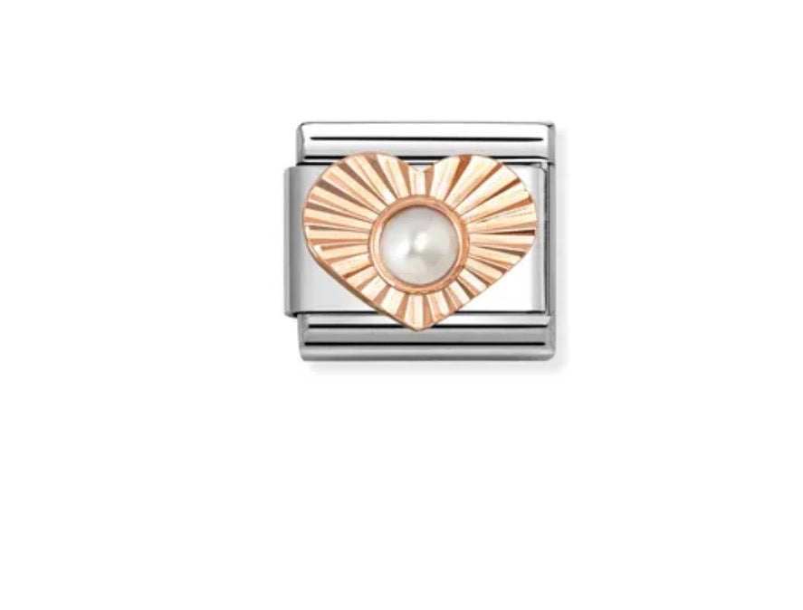 Composable Classic Link Bonded Rose Gold Diamond Etched Heart Pearl