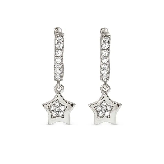 Petit Sparkle Hoop Earrings - Star Silver