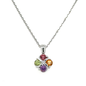 9ct White Gold Amethyst, Citrine, Garnet, Peridot And Diamond Pendant