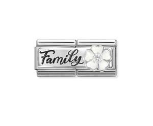 Composable Classic Double Link Family With Flower In Silver And Enamel With Stone