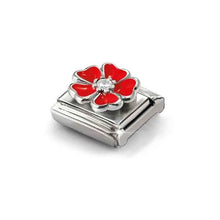 Load image into Gallery viewer, Composable Classic Link Red Flower With White In Silver And Enamel
