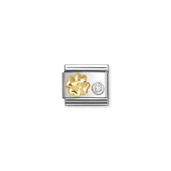 Composable Classic Two-Tone Gold And Silver Raised Clover With White CZ
