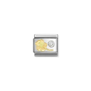 Composable Classic Two-Tone Gold And Silver Raised Myosotis With White CZ