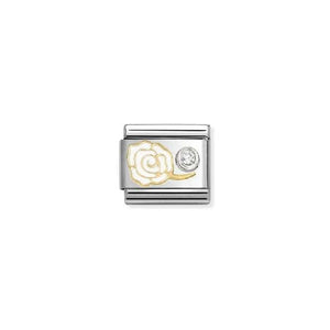 Composable Classic Link Two-Tone Gold, Silver and Enamel White Rose with White CZ