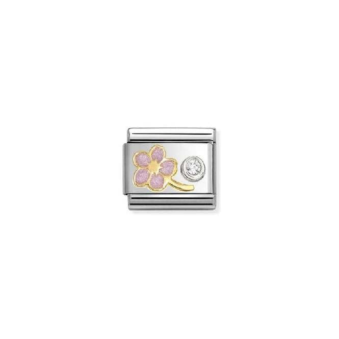 Composable Classic Link Two-Tone Gold, Silver And Enamel Myosotis Pink With White CZ