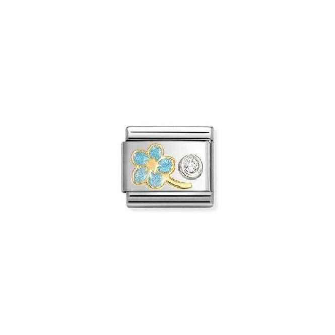 Composable Classic Link Two-Tone Gold, Silver And Enamel Myosotis Blue With White CZ