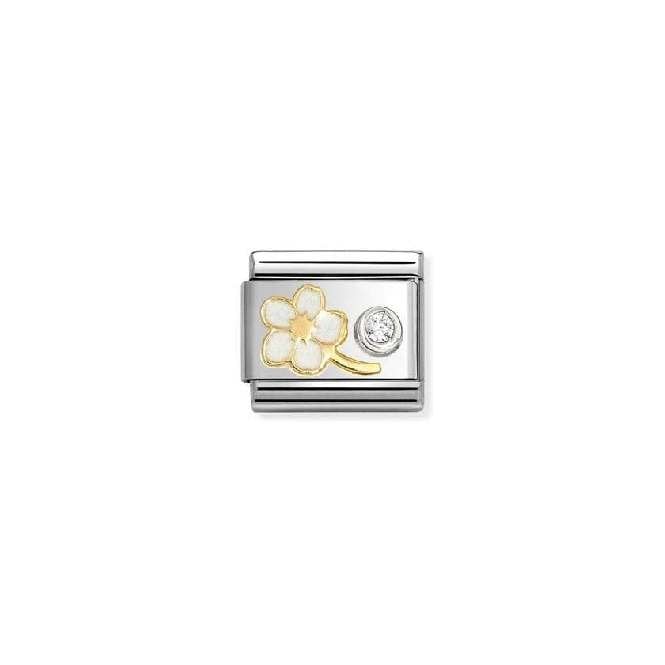 Composable Classic Link Two-Tone Gold, Silver And Enamel Myosotis White With White CZ