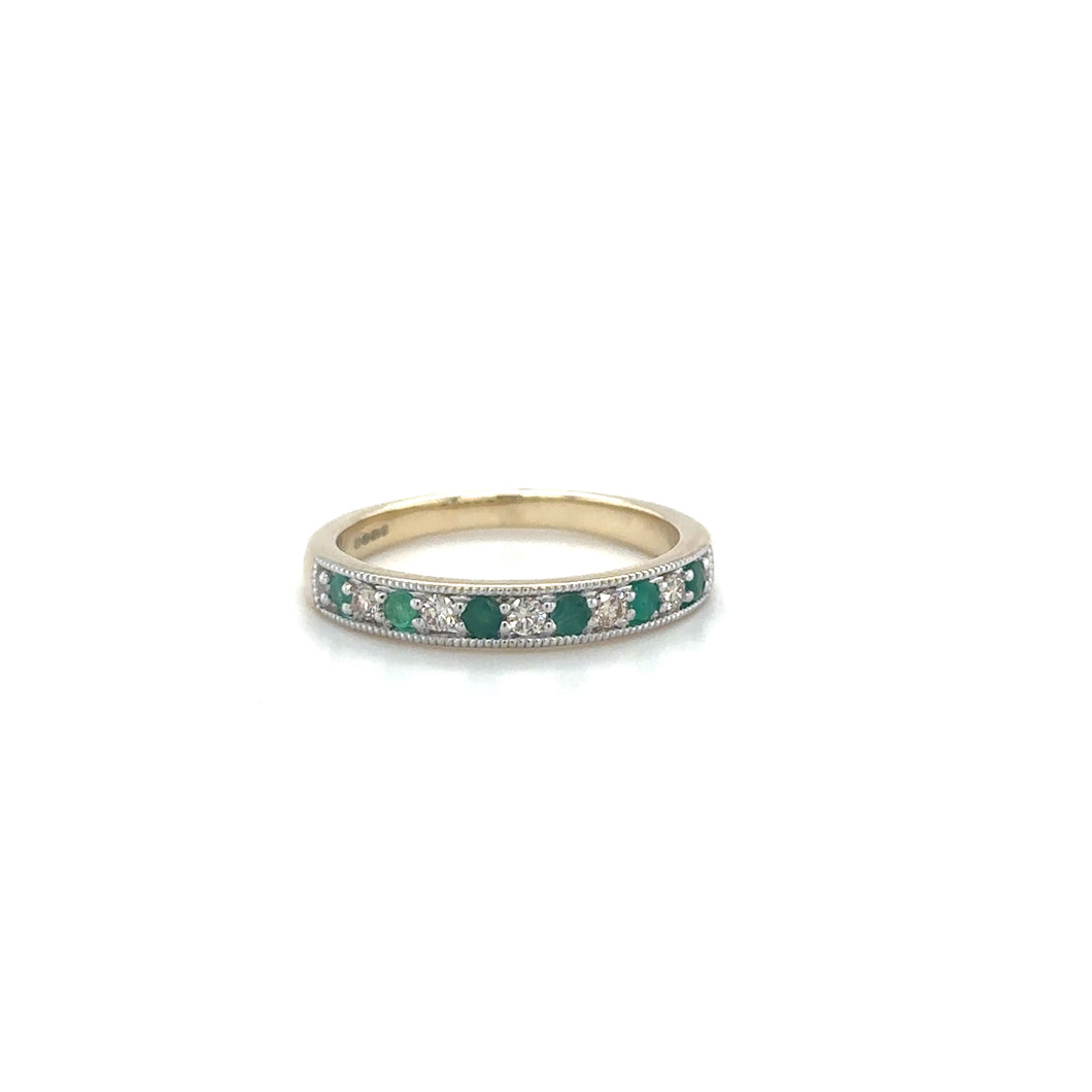 9ct Yellow Gold Emerald And Diamond Ring