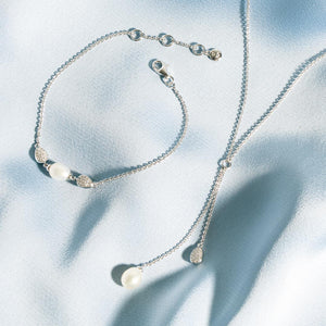 Coast Pebble Glisten Pavé & Pearl Lariat Style Necklace