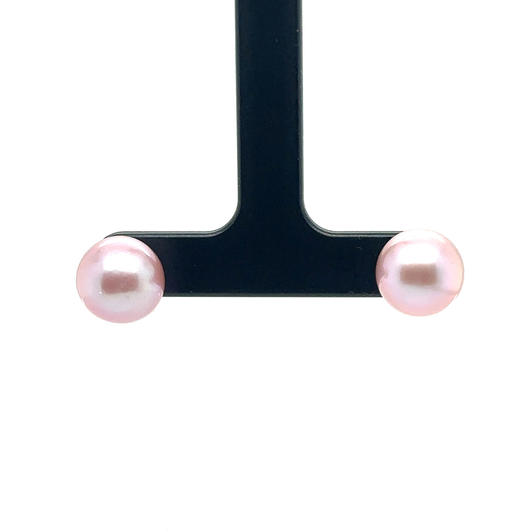 10/10.5mm Round Freshwater Pink Pearl Stud Earrings