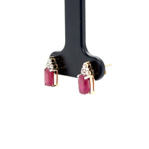 9ct Gold Octagon Cut Ruby And Diamond Stud Earrings