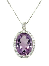 Load image into Gallery viewer, 18ct White Gold Oval Amethyst And Diamond Cluster Pendant
