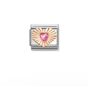 Composable Classic Link Bonded Rose Gold Diamond Etched Heart Pink CZ