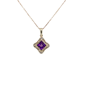 9ct Yellow Gold Amethyst And Diamond Pendant