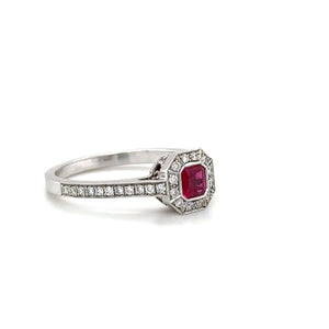 18ct White Gold Asscher Cut Ruby And Diamond Ring