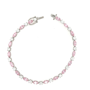 9ct White Gold Pink And Clear Cubic Zirconia Bracelet