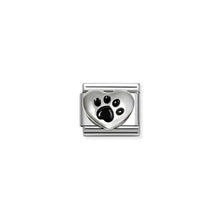 Load image into Gallery viewer, Composable Classic Link Heart With Black Paw Print In Silver And Enamel
