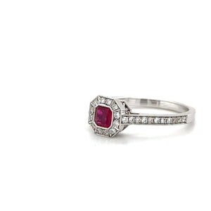 18ct White Gold Asscher Cut Ruby And Diamond Ring