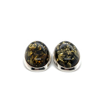 Load image into Gallery viewer, Oval Green Amber Clip Earrings
