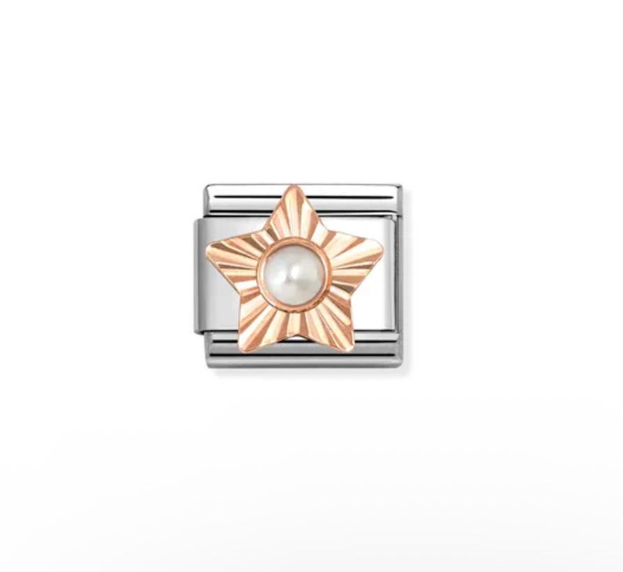 Composable Classic Link Bonded Rose Gold Diamond Etched Star Pearl