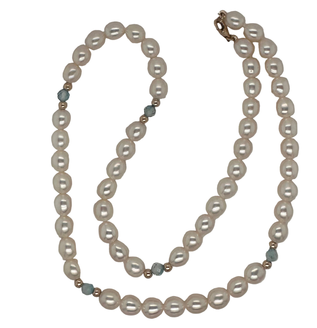 Freshwater Pearl And Blue Topaz Necklace