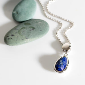 Coast Pebble Azure Gemstone Duo Droplet Necklace - Lapis Lazuli
