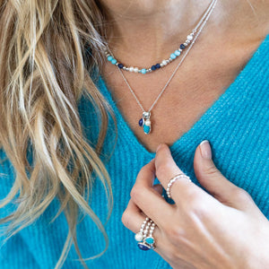 Coast Pebble Azure Gemstone Trio Pendant Necklace
