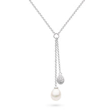 Load image into Gallery viewer, Coast Pebble Glisten Pavé &amp; Pearl Lariat Style Necklace
