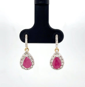 9ct Yellow Gold Pear Shaped Ruby And Diamond Drop Earrings