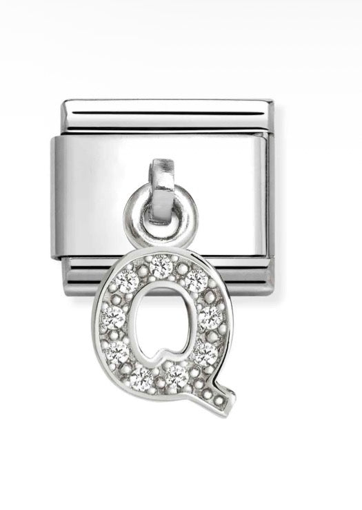 Composable Classic Link Letter Q Pendant In Silver And Stones