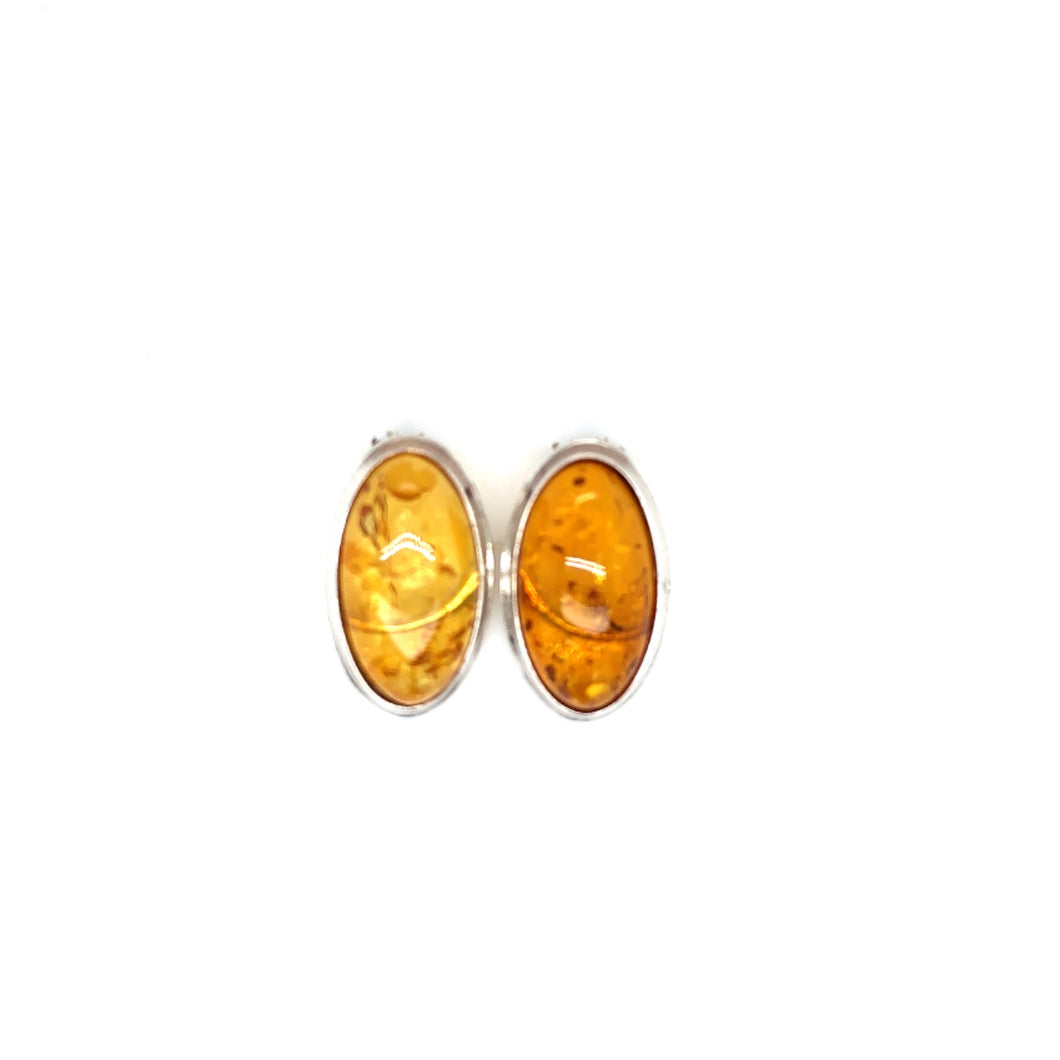 Oval Amber Clip Earrings