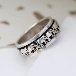 Sterling Silver Multi Elephants Spinning Ring