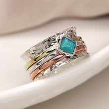 Load image into Gallery viewer, Fine Band Sterling Silver Mixed Band And Turquoise Spinning Ring
