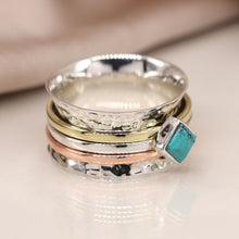 Load image into Gallery viewer, Fine Band Sterling Silver Mixed Band And Turquoise Spinning Ring
