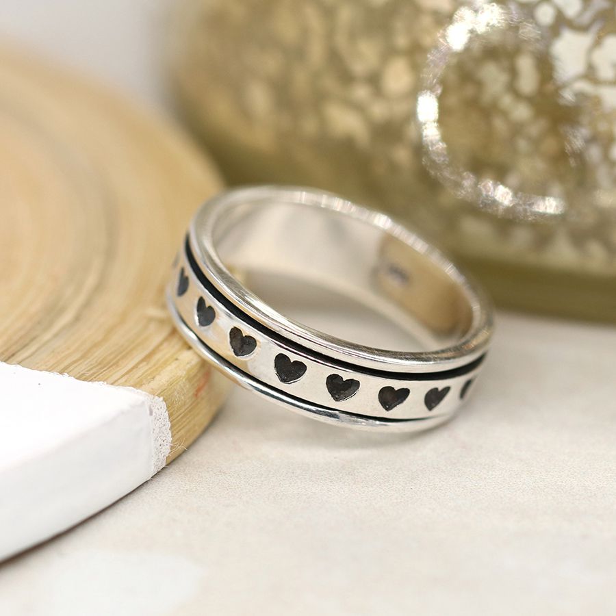 Sterling Silver Multi Heart Spinning Ring