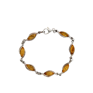 Sterling Silver Lozenge Shaped Light Amber Link Bracelet