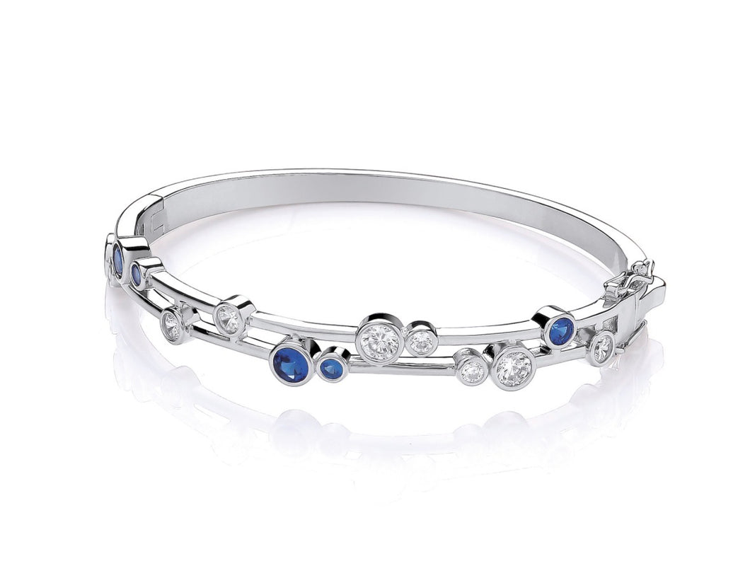 Sterling Silver Bubble Bangle - Blue & Clear Cubic Zirconia