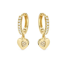 Load image into Gallery viewer, Petit Sparkle Hoop Earrings - Heart 18K Plated
