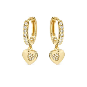 Petit Sparkle Hoop Earrings - Heart 18K Plated